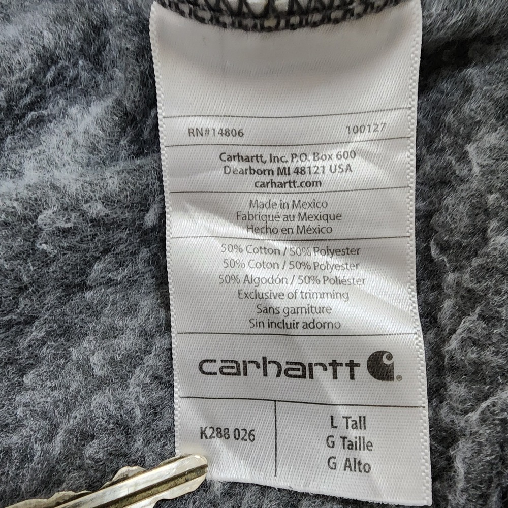 Carhartt Hoodie Gray Loose Fit Men's Large Tall Logo Sleeve Sweatshirt Pullover - Picture 6 of 9